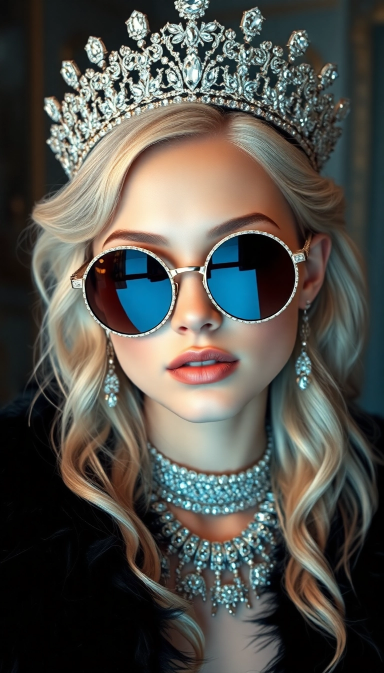 iPhone Young Platinum Blonde Queen in Black Fur Luxurious Wallpaper